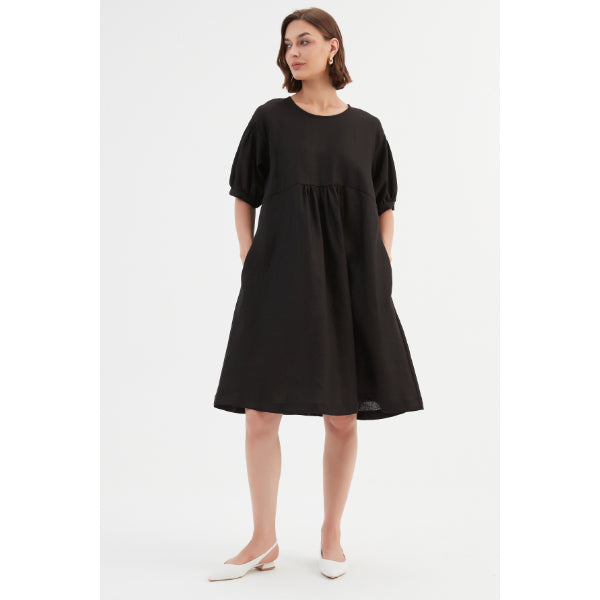 Bishop Sleeve Shirring Dress