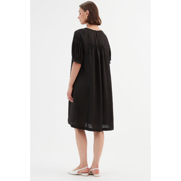 Bishop Sleeve Shirring Dress