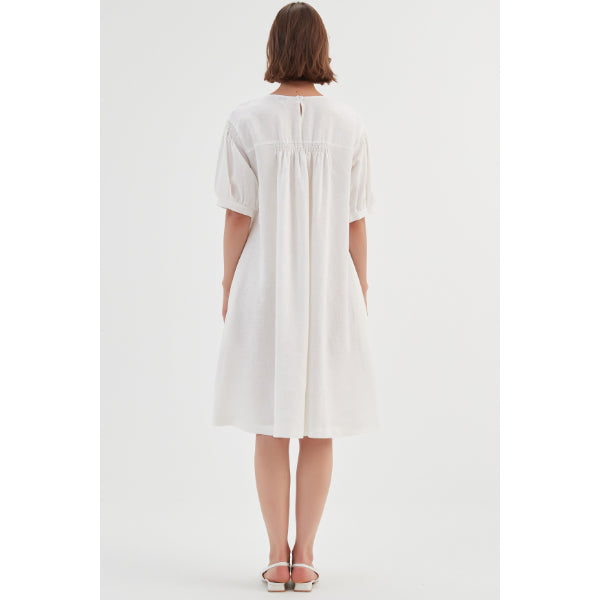 Bishop Sleeve Shirring Dress