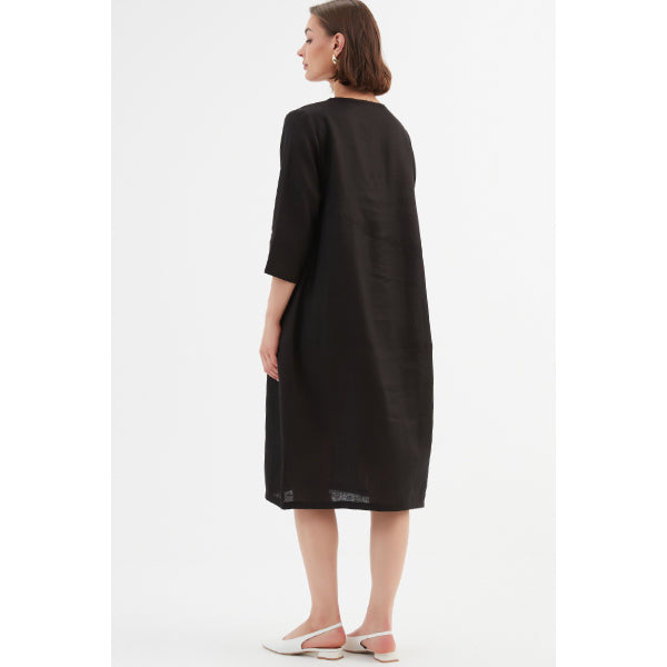 Diagonal Seam Linen Dress