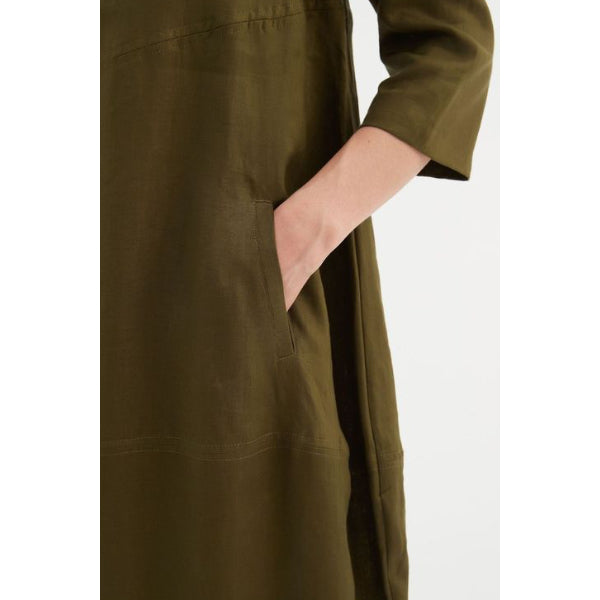 Diagonal Seam Linen Dress