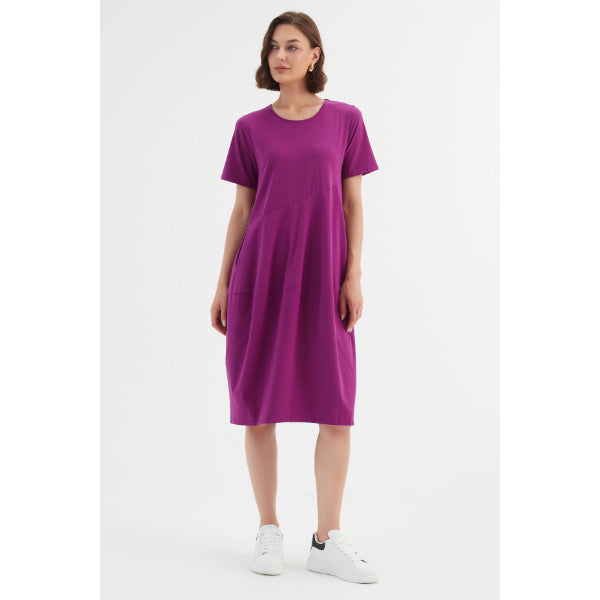 Short Sleeve Diagonal Seam Dress