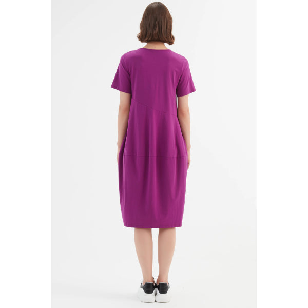 Short Sleeve Diagonal Seam Dress