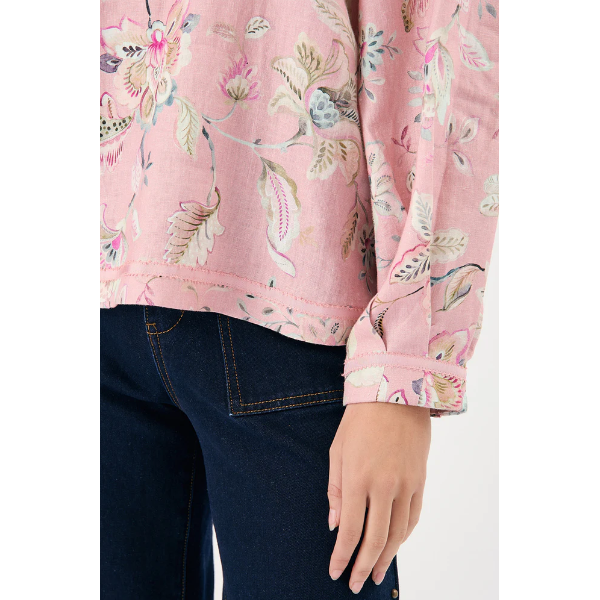 Asha Long Sleeve Printed Linen Top