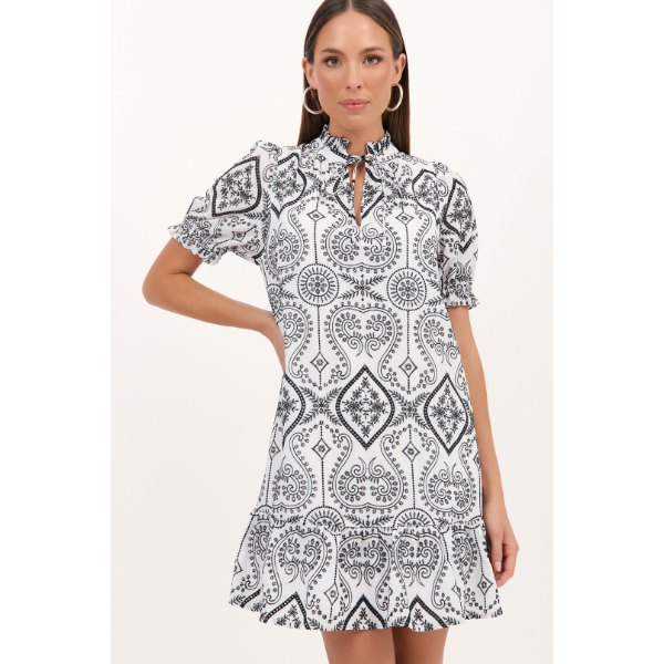 Blanca Contrast Broderie Dress