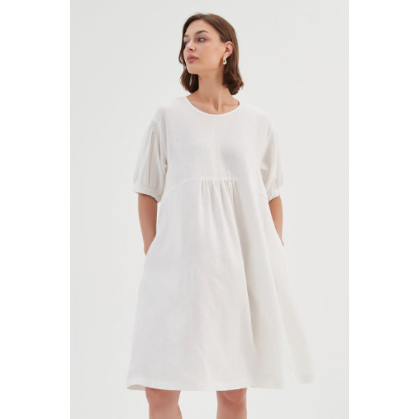 Bishop Sleeve Shirring Dress