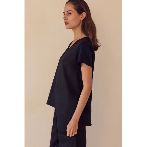 Cotton Contrast Trim Linen Top