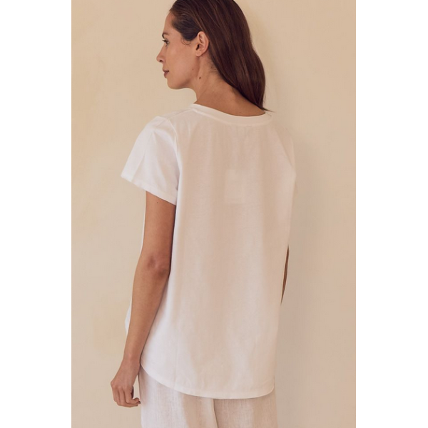 Cotton Contrast Trim Linen Top