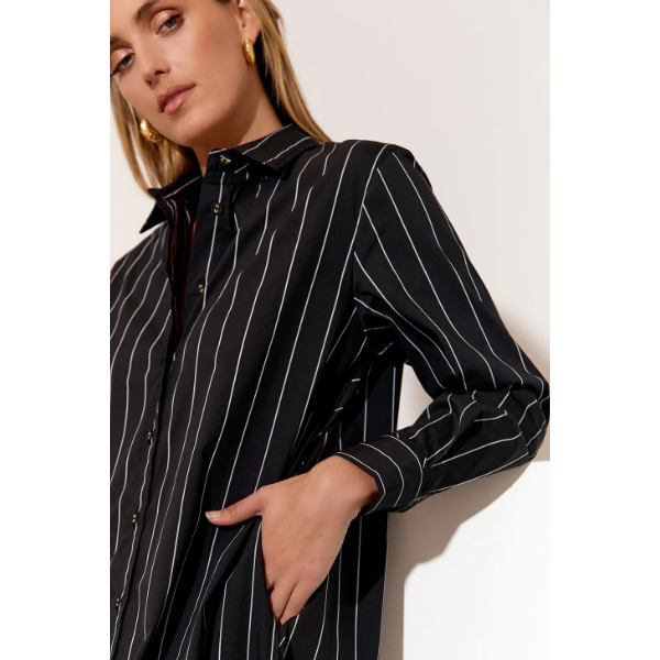 Faith Poplin Stripe Shirt Dress - Black Stripe