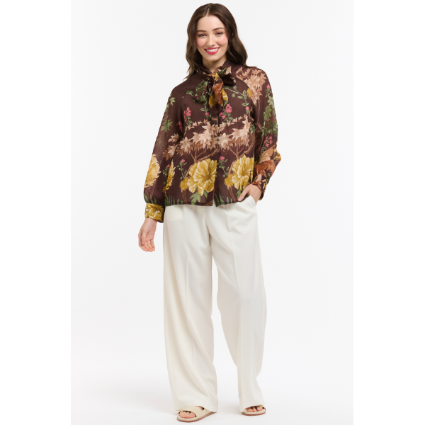 Flowers Bow Neck Blouse