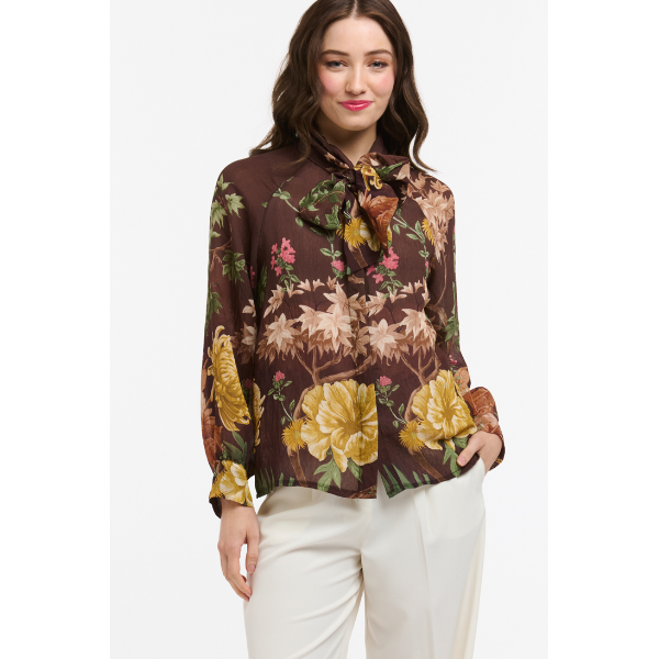 Flowers Bow Neck Blouse