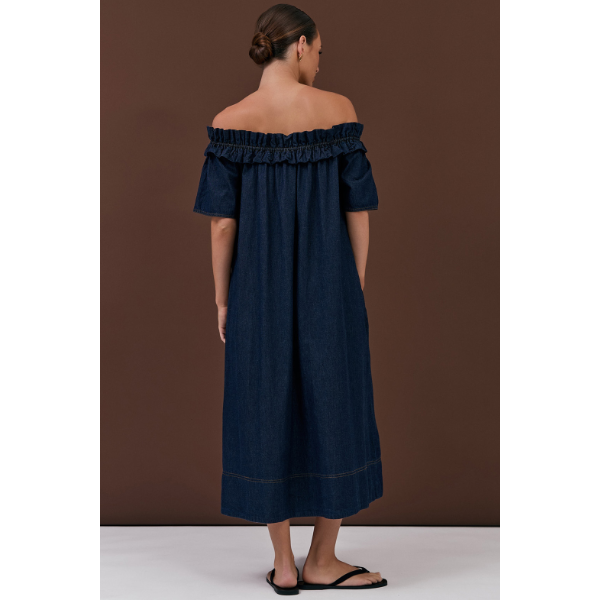 Maddie Light Weight Denim Off The Shoulder Dress