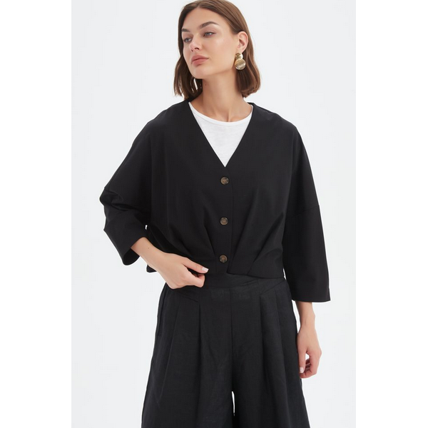 Pleat Hem Crop Cardigan