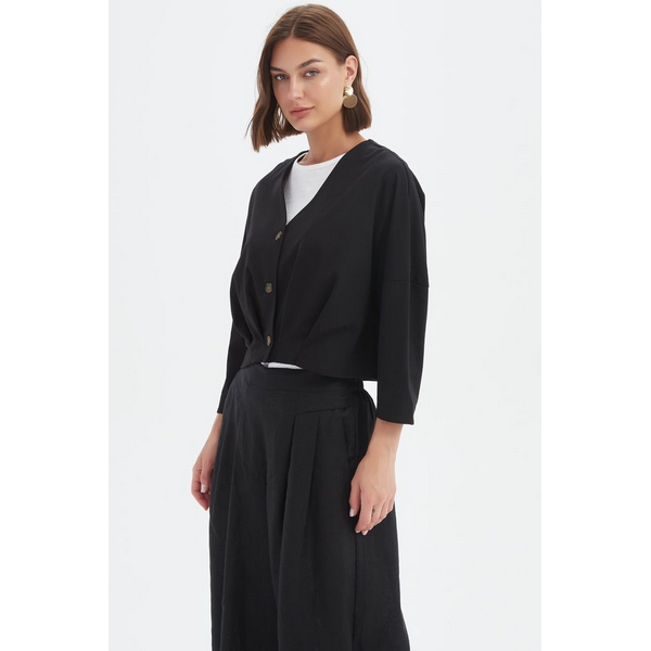 Pleat Hem Crop Cardigan
