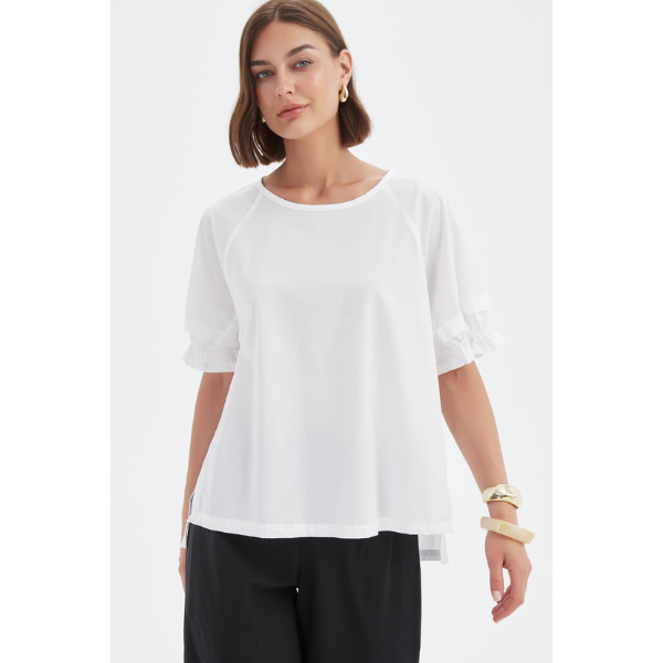 Ruffle Sleeve Lyocell Top