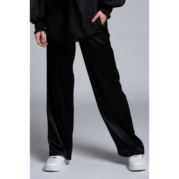 Gin Pants in Hammered Black Satin | The Designer Bank